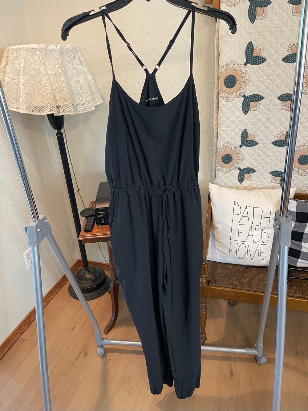 Abercrombie & Fitch Black Sleeveless Jumpsuit with Adjustable Straps